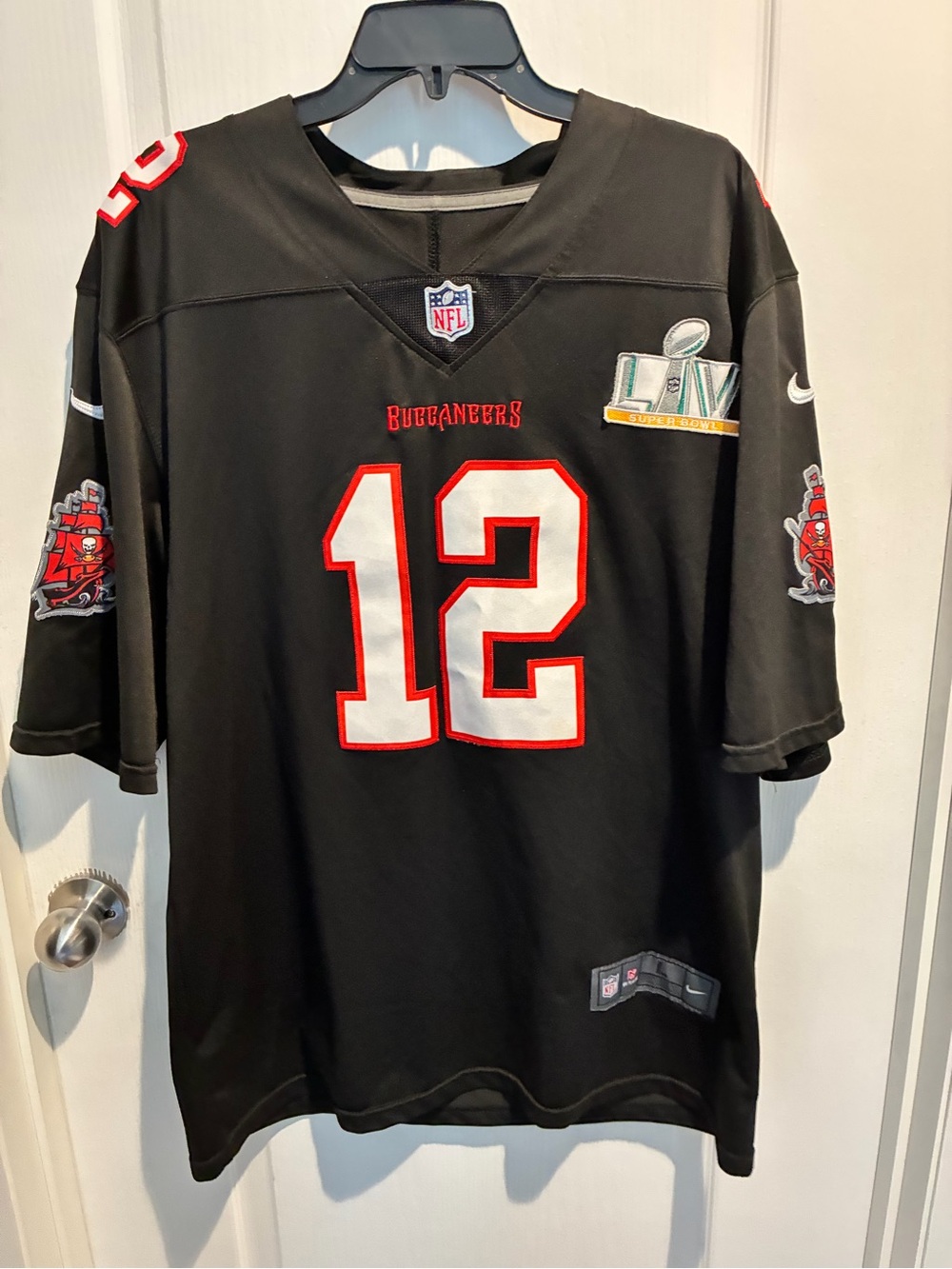 Nike Black Buccaneers #12 Football Jersey with Super Bowl LV Patch